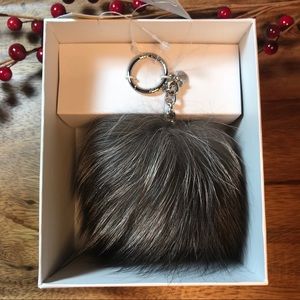 NEW Michael Kors Grey Black Silver Pom Key Chain